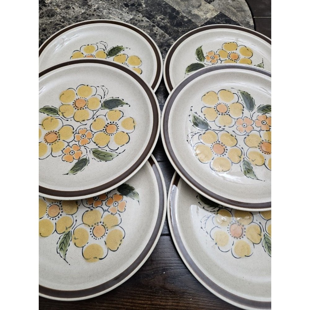 Montrose Hand Decorated Stoneware Japan Floral Flower Set Of 6 Dinner Plate Vtg